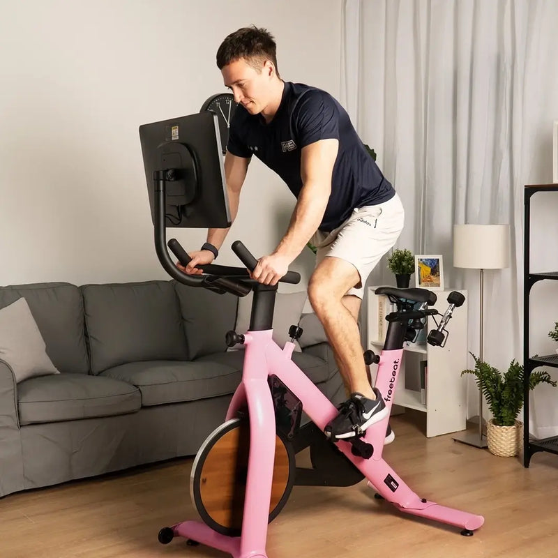 Freebeat™ Best-Selling Exercise Bike, Gamified Classes with Rotatable 22" HD Touchscreen, Pink